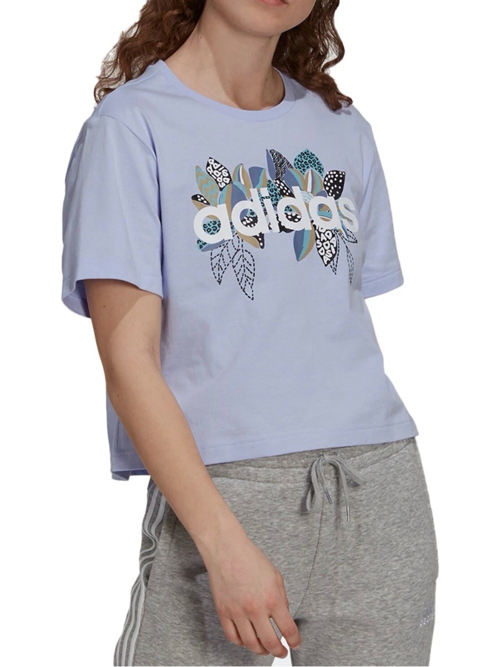 Adidas X Farm Rio Print Boyfriend Cropped Cotton Logo Tee Women Small